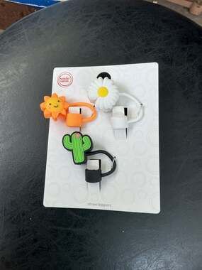 Wonder Nation 3-Pack Silicone Straw Topper Set (Flower, Sun, Cactus)
